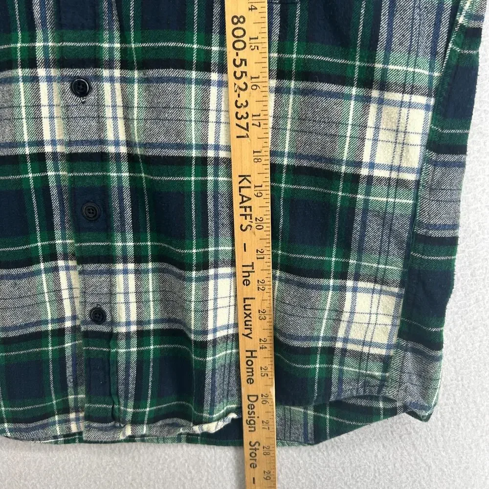 J.CREW Shirt Mens L Midweight Flannel Tartan Plaid Double Brushed Cotton Green